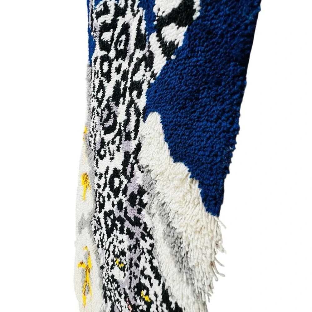 Retro Snow Leopard Latch Hook Wall Hanging Shag Rug Pop Art MCM 70s Maximalist